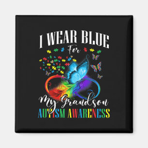 Grandma Grandpa I Wear Blue For My Grandson Autism Magnet