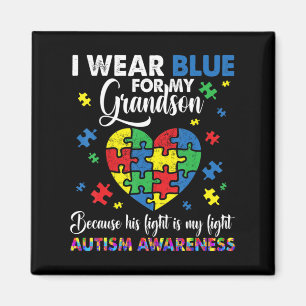 Grandma Grandpa I Wear Blue For My Grandson Autism Magnet