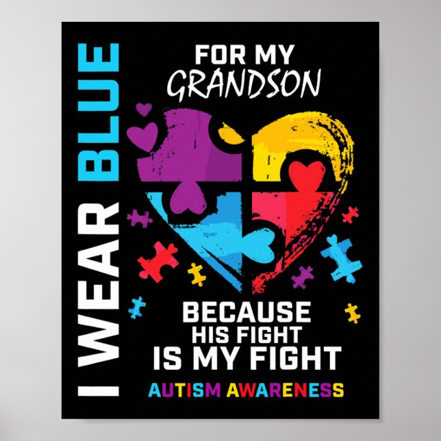 Grandma Grandpa I Wear Blue For My Grandson Autism Poster (Front)