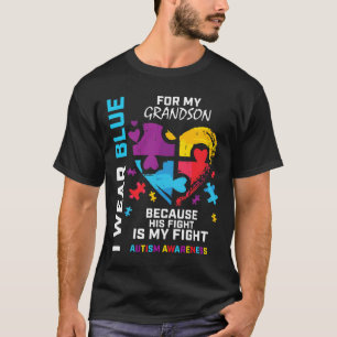 Grandma Grandpa I Wear Blue For My Grandson Autism T-Shirt