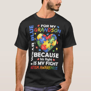 Grandma Grandpa I Wear Blue For My Grandson Autism T-Shirt