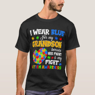 Grandma Grandpa I Wear Blue For My Grandson Autism T-Shirt