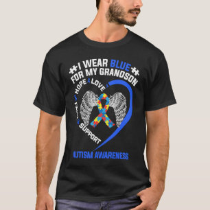 Grandma Grandpa I Wear Blue For My Grandson Autism T-Shirt
