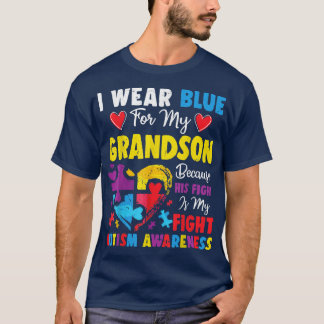 Grandma Grandpa I Wear Blue For My Grandson Autism T-Shirt