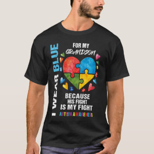 Grandma Grandpa I Wear Blue For My Grandson Autism T-Shirt