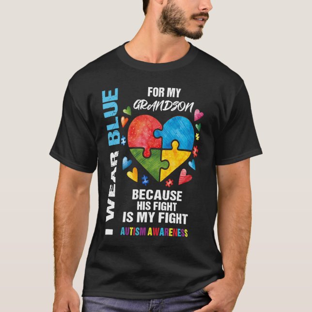 Grandma Grandpa I Wear Blue For My Grandson Autism T-Shirt (Front)