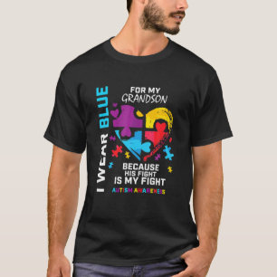 Grandma Grandpa I Wear Blue For My Grandson Autism T-Shirt