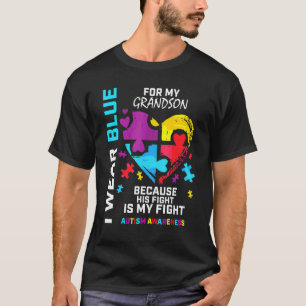 Grandma Grandpa I Wear Blue For My Grandson Autism T-Shirt