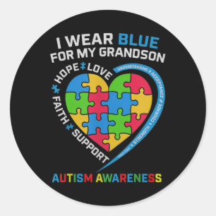 Grandma Grandpa I Wear Blue For My Grandson Classic Round Sticker