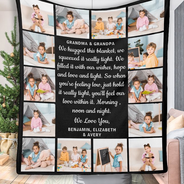 Grandma Grandpa Personalised Poem 14 Photo Collage Fleece Blanket (Creator Uploaded)