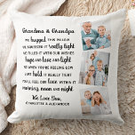 Grandma Grandpa Poem Custom 3 Photo Grandparents Cushion<br><div class="desc">Celebrate your grandparents with a custom photo collage pillow. This unique grandparents quote pillow is the perfect gift whether its a birthday, Grandparents day or Christmas. We hope your special keepsake pillow will become a treasured keepsake for years to come. . Quote "We hugged this pillow, We squeezed it really...</div>