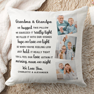Grandma Grandpa Poem Custom 3 Photo Grandparents Cushion