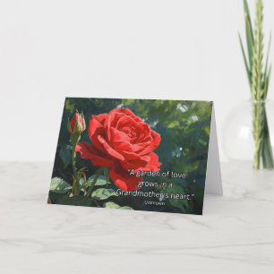 Grandma Grandparents Day Red Rose and Garden Quote Card