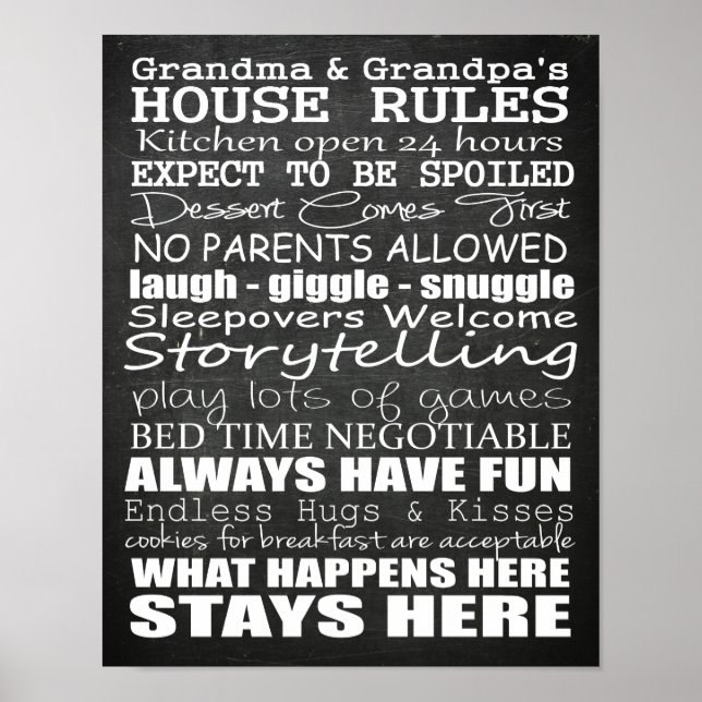 Grandma & Grandpa's House Rules Poster Chalkboard (Front)
