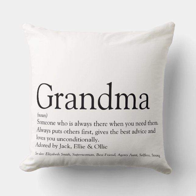 Grandma, Granny Definition Black and White Large Cushion (Front)