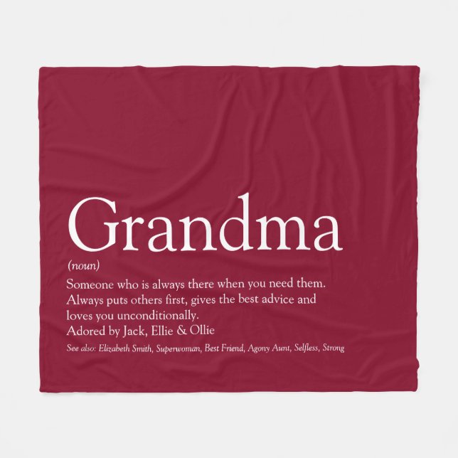 Grandma Granny Definition Burgundy Modern Fun Fleece Blanket (Front (Horizontal))