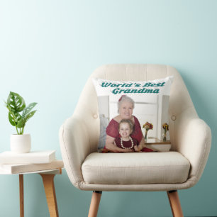Grandma green typography photo cushion