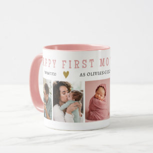 Grandma Happy 1st Mothers Day 5 Photo Collage Pink Mug