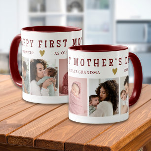 Grandma Happy 1st Mothers Day 5 Photo Maroon Mug
