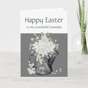 Grandma Happy Easter White Flowers Floral  Holiday Card