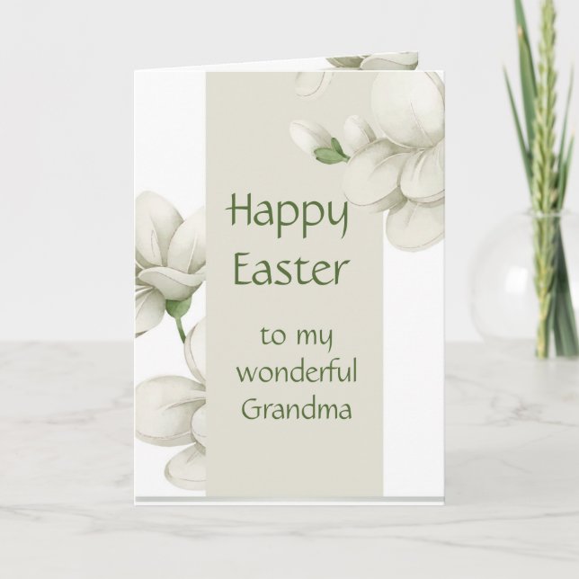 Grandma Happy Easter White Flowers Floral Holiday Card (Front)