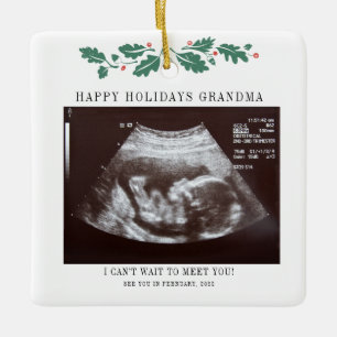 Grandma Happy Holidays Pregnancy Ultrasound Photo Ceramic Ornament