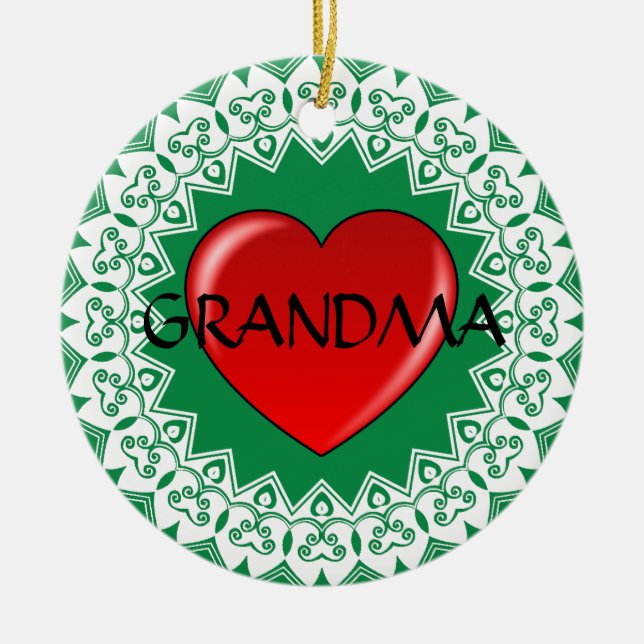 Grandma Heart Mandala Green Ornament (Front)