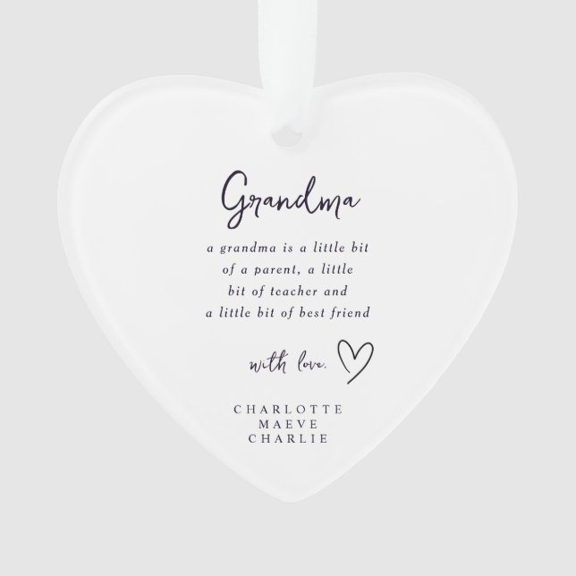 Grandma Heart Quote Keepsake Ornament Gift (Front)