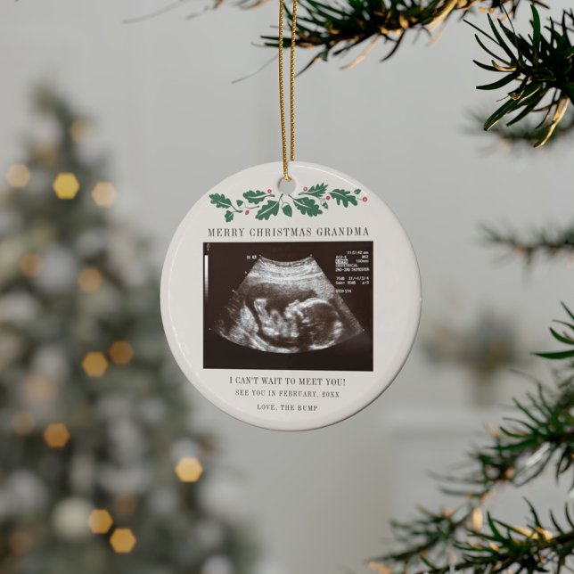 Grandma Holiday Christmas Pregnancy Ultrasound Ceramic Ornament (Merry Christmas Grandma Sonogram Ornament)