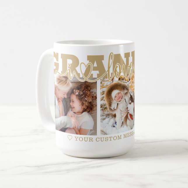 GRANDMA I Love You 3 Photo Collage Gold Coffee Mug (Front Left)