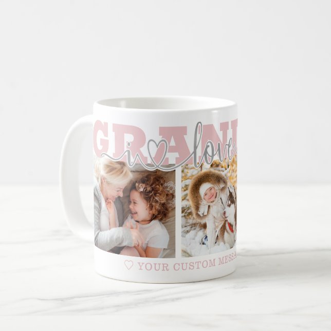 GRANDMA I Love You 3 Photos Pink Gray Coffee Mug (Front Left)