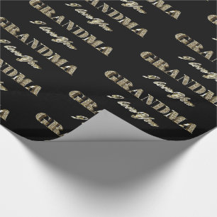 Grandma I Love You Black Gold Sparkles Typography Wrapping Paper