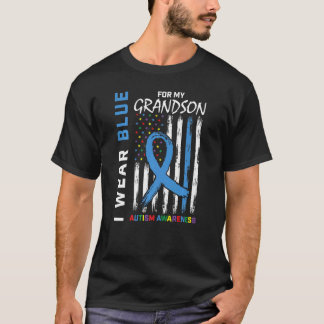 Grandma I Wear Blue For My Grandson Autism Awarene T-Shirt