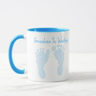 Grandma In Waiting Blue Baby Feet Announcement Mug