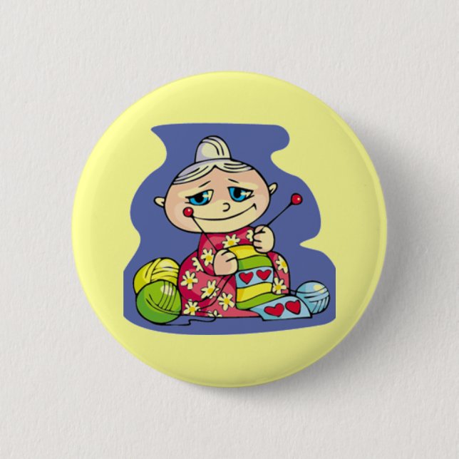 Grandma Knitting 6 Cm Round Badge (Front)