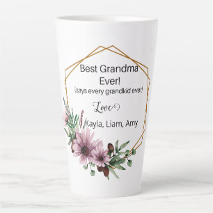 Grandma Latte Mug with purple flowers, gold frame