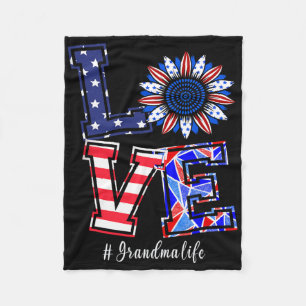 Grandma Life 4th Of July Love Sunflower American F Fleece Blanket