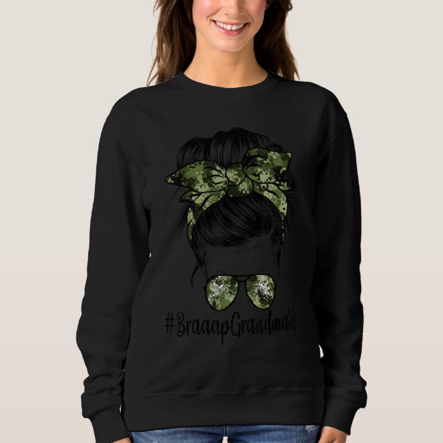 Grandma Life Camouflage Glasses Messy Bun Mum Moth Sweatshirt (Front)