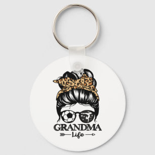 Grandma Life Messy Bun Hair Funny Soccer Gymnastic Key Ring