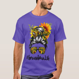 Grandma Life Messy Hair Bun Sunflower Women Mother T-Shirt