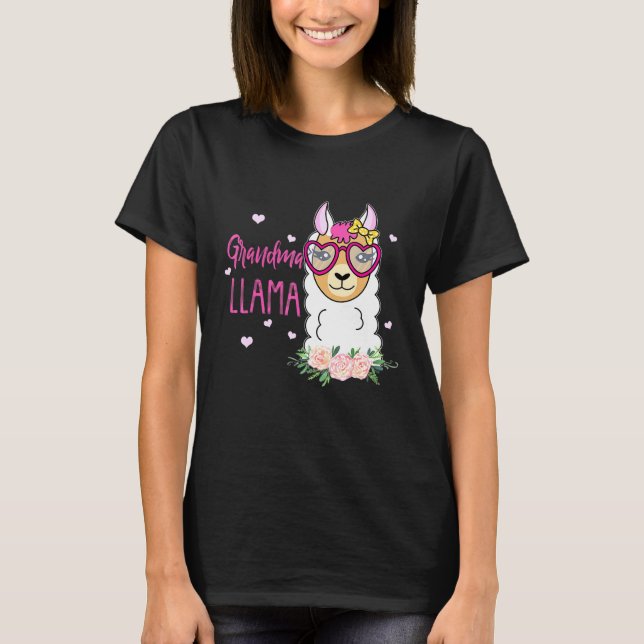  Grandma LLama Boho Flowers Pink Heart  T-Shirt (Front)