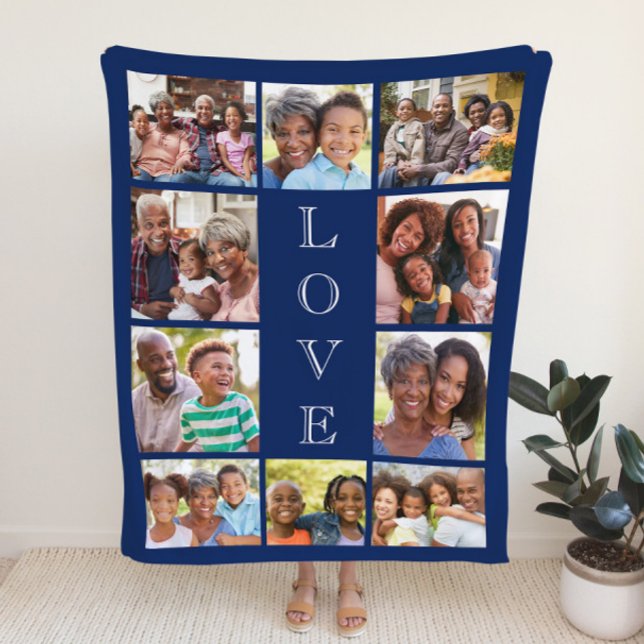 Grandma Love 10 Photo Collage Blue Sherpa Blanket (Creator Uploaded)