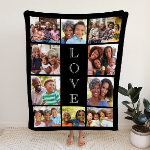Grandma Love 10 Photo Collage Personalised Black Sherpa Blanket