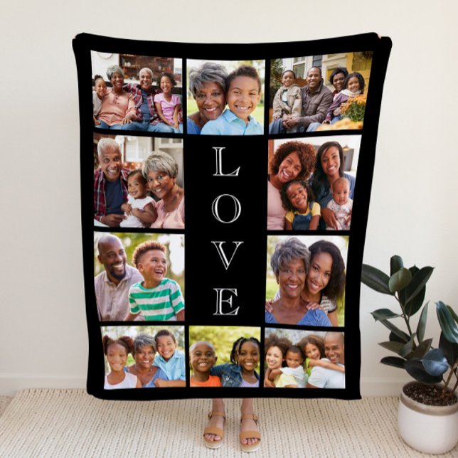 Grandma Love 10 Photo Collage Personalised Black Sherpa Blanket (Creator Uploaded)