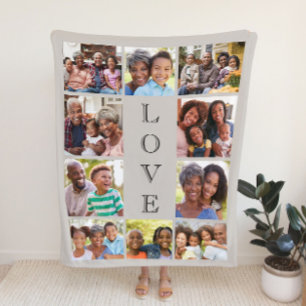 Grandma Love 10 Photo Collage Taupe Sherpa Blanket