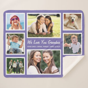 Grandma Love You 8 Photo Collage Purple Sherpa Blanket