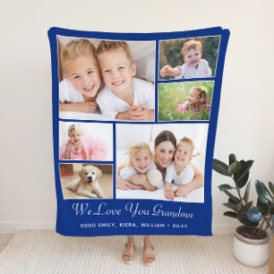 Grandma Love You Personalised Photo Blue Sherpa Blanket