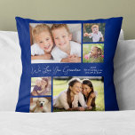 Grandma Love You Photos Blue Personalized Cushion<br><div class="desc">Celebrate Grandma with this custom photo collage keepsake pillow with modern white script and typography against a navy blue background. You can personalize with six family photos of grandchildren, family members, pets, etc., and personalize the expression to "I Love You" or "We Love You, " and whether she is called...</div>