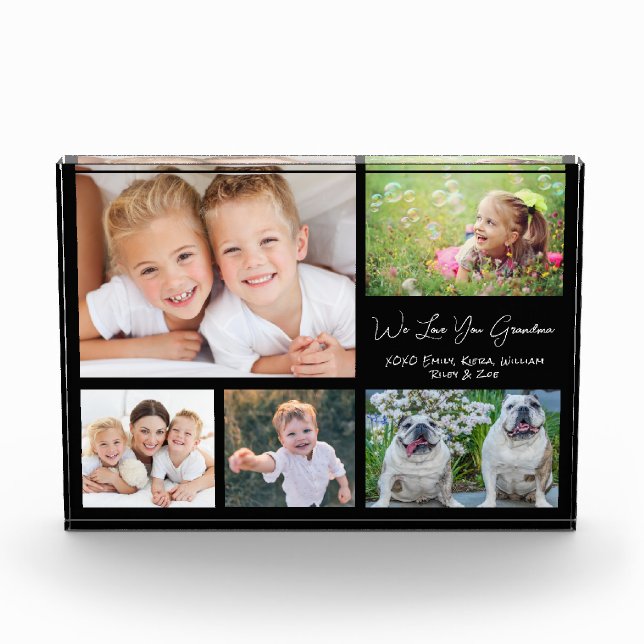 Grandma Love You White Script Collage Photo Block (Front)
