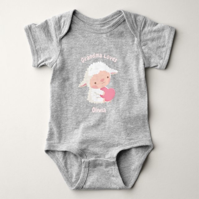 Grandma Loves Cute Little Lamb Personalised Baby Bodysuit (Front)